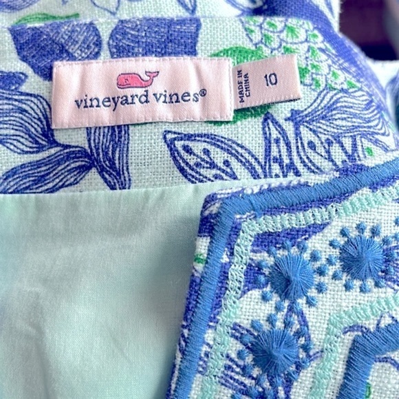 Vineyard Vines Cordia Floral Dress Blue Green Embroidered Size 10 Cotton Linen - Picture 5 of 16